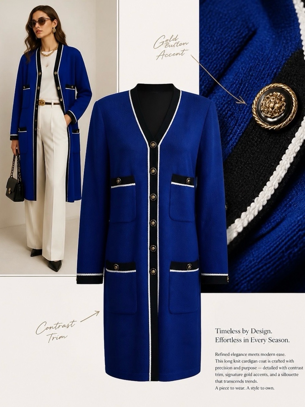 St. John Collection Royal Blue Long Knit Cardigan Set Coat Dress S
